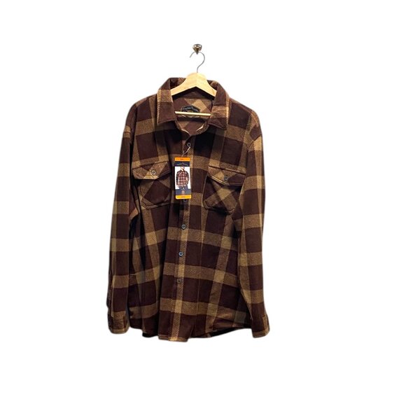 Freedom Foundry Plaid Fleece Button Down Shacket Brown Size XXL NWT Gorpcore - Picture 2 of 9